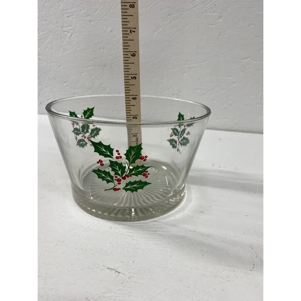 Vintage Retro Christmas Indiana Glass Holly & Berries Serving Bowl Snack Bowl‎